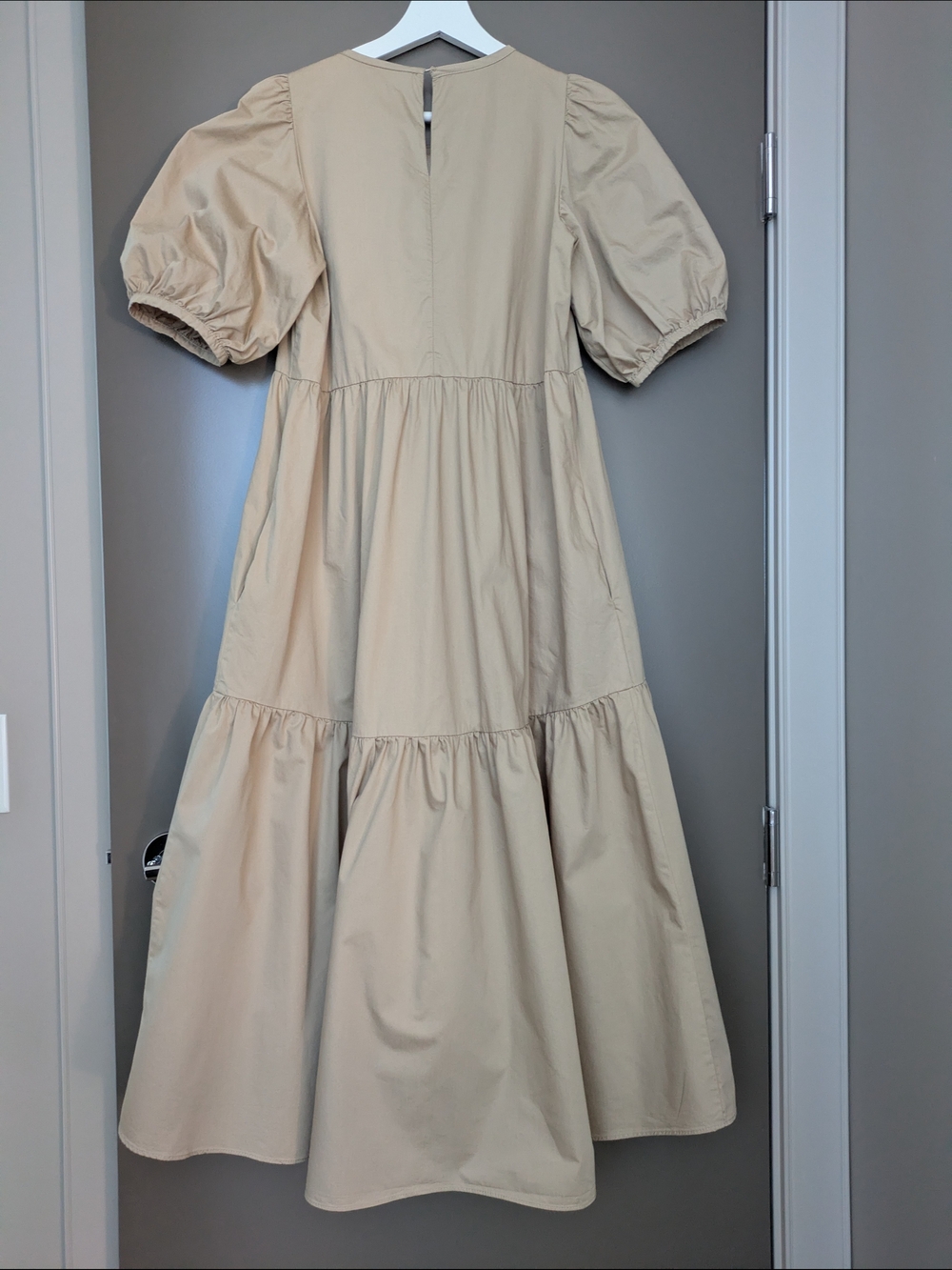 Zara 100% Cotton Beige Puff-Sleeve High-Low Tiered Dress Size S Summer|Occasion - Picture 2 of 4